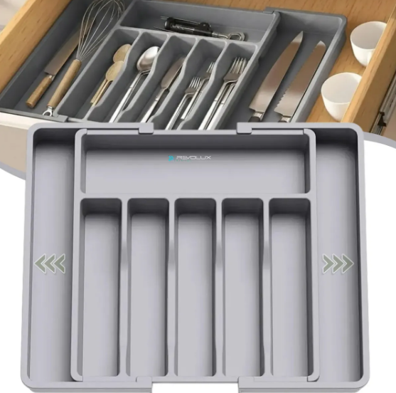 Organizador de gaveta extensível para talheres e utensílios de cozinha